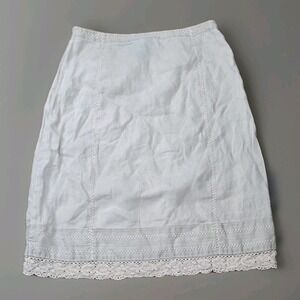 J Jill 100% Linen Skirt Women's Sz 10 Crochet Lace Trim‎ Yvory Beach Resortwear